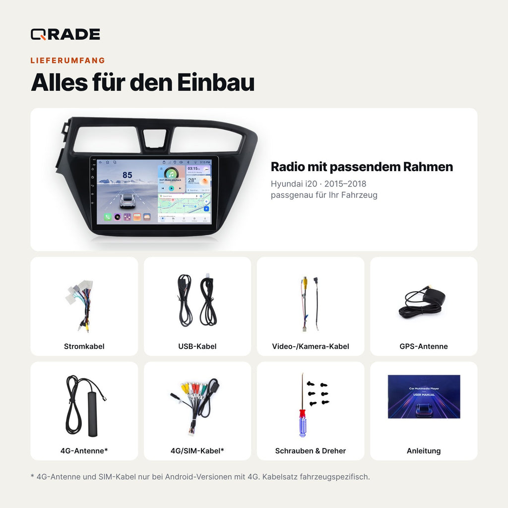 Hyundai i20 2015-2018 – Autoradio mit Wireless CarPlay & Android Auto