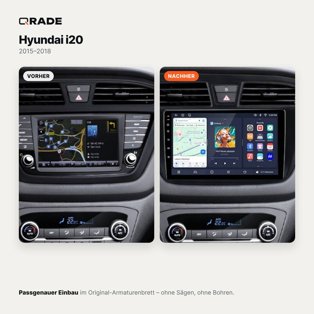 Hyundai i20 2015-2018 – Autoradio mit Wireless CarPlay & Android Auto