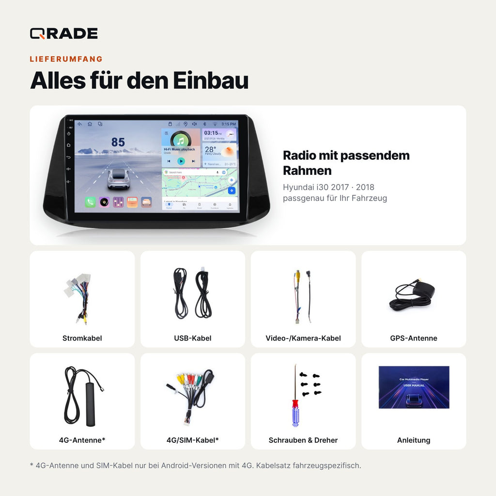 Hyundai i30 2017 2018 – Autoradio mit Wireless CarPlay & Android Auto