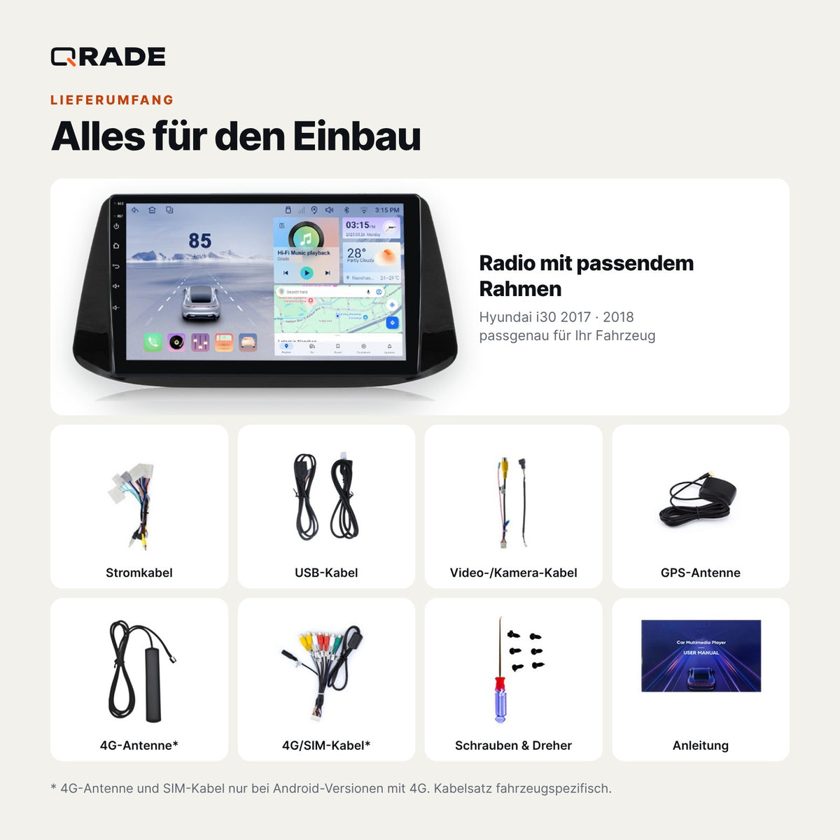 Hyundai i30 2017 2018 – Autoradio mit Wireless CarPlay & Android Auto