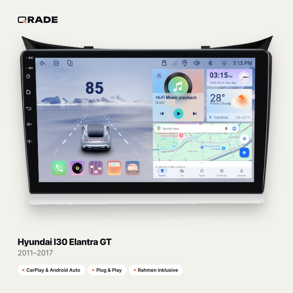 Hyundai I30 Elantra GT 2011–2017 – Autoradio mit Wireless CarPlay & Android Auto
