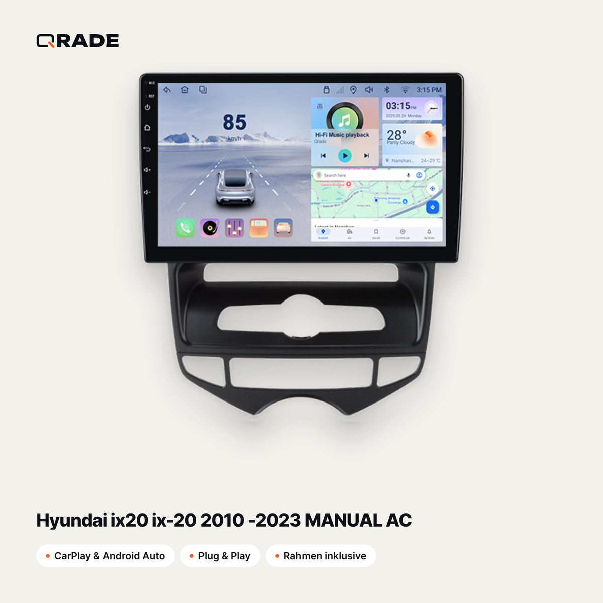 Hyundai ix20 ix-20 2010 -2023 MANUAL AC – Autoradio mit Wireless CarPlay & Android Auto