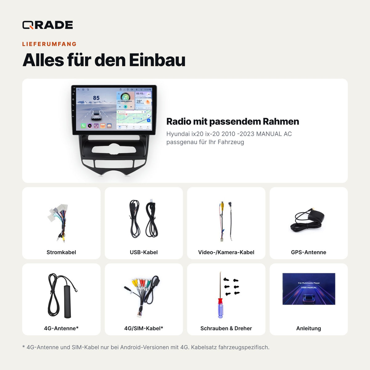 Hyundai ix20 ix-20 2010 -2023 MANUAL AC – Autoradio mit Wireless CarPlay & Android Auto