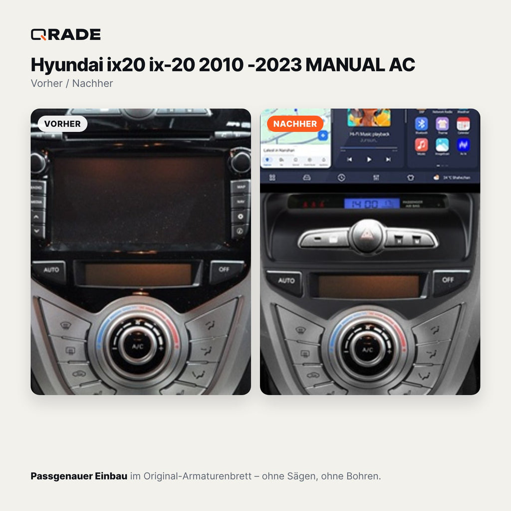 Hyundai ix20 ix-20 2010 -2023 MANUAL AC – Autoradio mit Wireless CarPlay & Android Auto