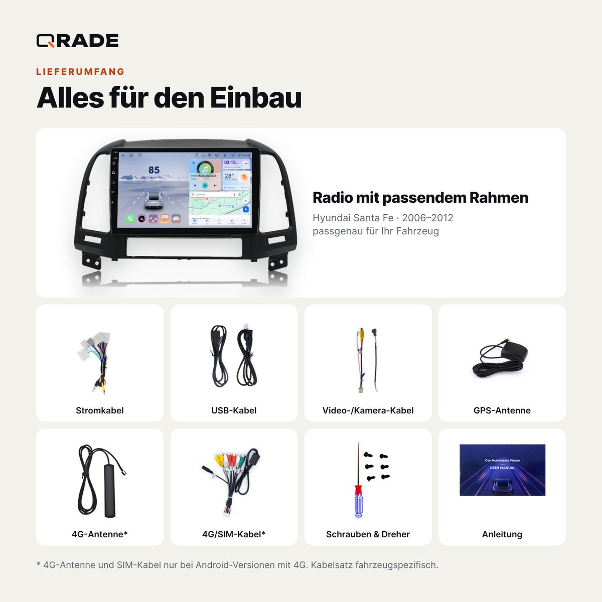 Hyundai Santa Fe 2006-2012 – Autoradio mit Wireless CarPlay & Android Auto