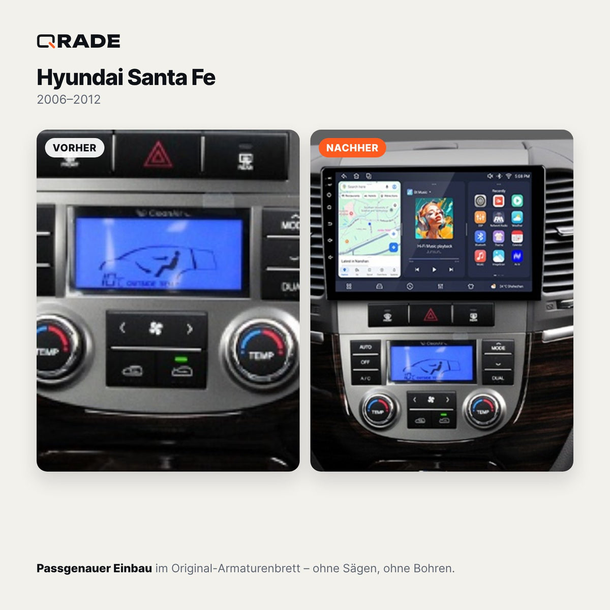 Hyundai Santa Fe 2006-2012 – Autoradio mit Wireless CarPlay & Android Auto