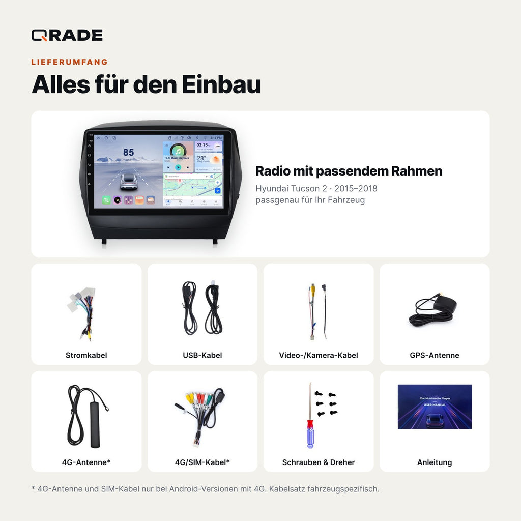 Hyundai Tucson 2 2015-2018 – Autoradio mit Wireless CarPlay & Android Auto (Rahmen TUCSON157)