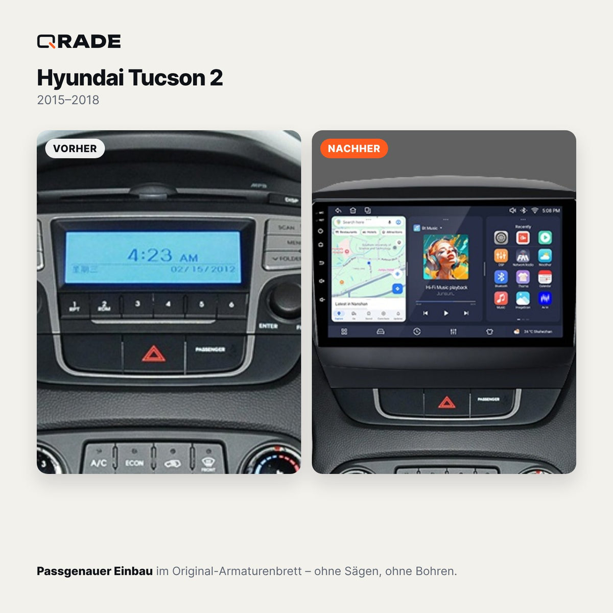Hyundai Tucson 2 2015-2018 – Autoradio mit Wireless CarPlay & Android Auto (Rahmen TUCSON157)
