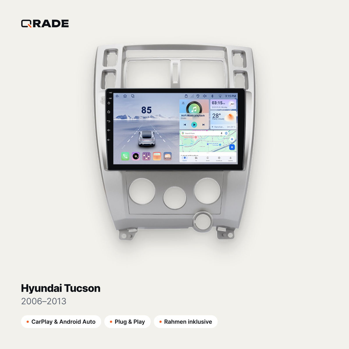 Hyundai Tucson 2006–2013 – Autoradio mit Wireless CarPlay & Android Auto