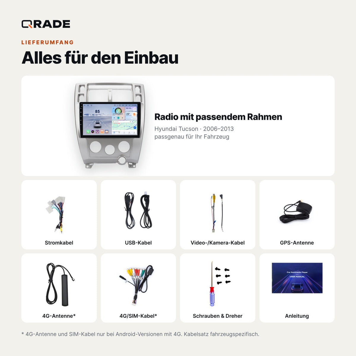 Hyundai Tucson 2006-2013 – Autoradio mit Wireless CarPlay & Android Auto