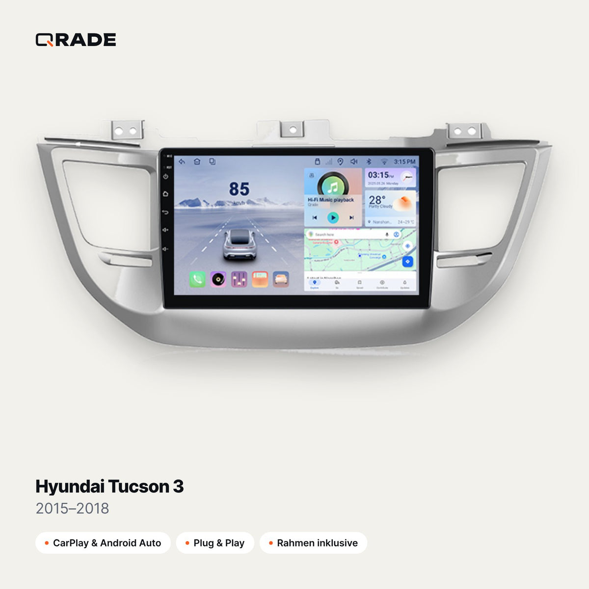 Hyundai Tucson 3 2015–2018 – Autoradio mit Wireless CarPlay & Android Auto