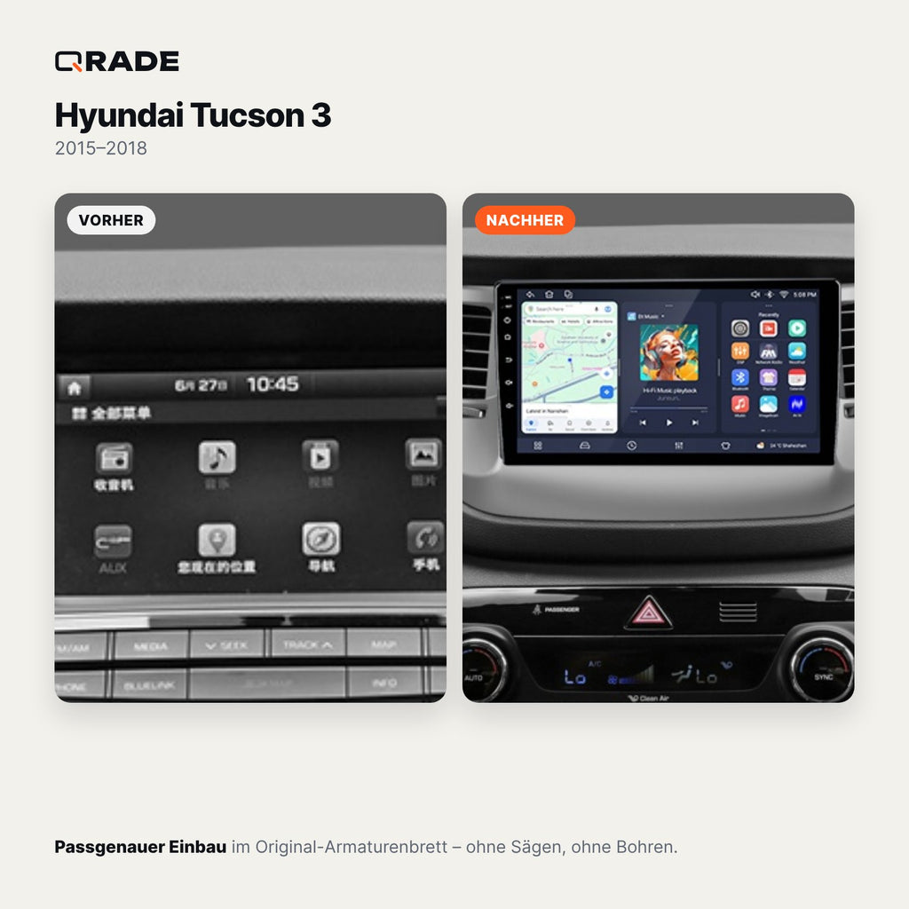 Hyundai Tucson 3 2015 - 2018 – Autoradio mit Wireless CarPlay & Android Auto (Rahmen IX35（A）)