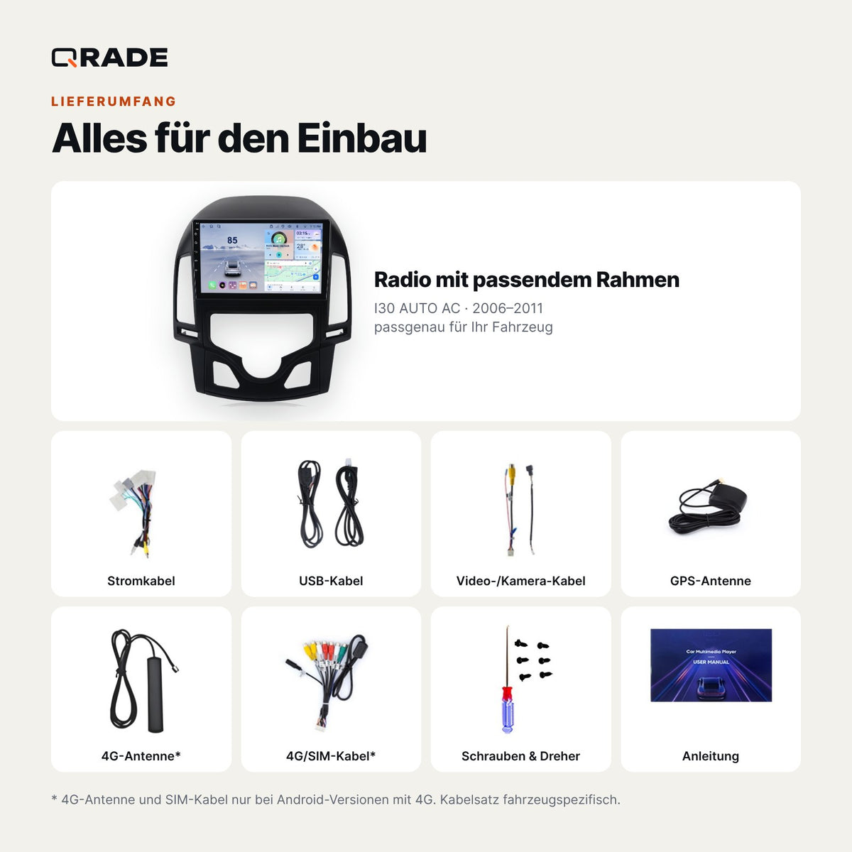 I30 AUTO AC 2006-2011 – Autoradio mit Wireless CarPlay & Android Auto