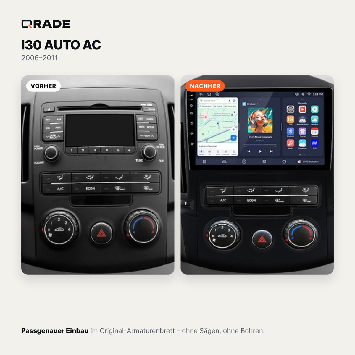 I30 AUTO AC 2006-2011 – Autoradio mit Wireless CarPlay & Android Auto
