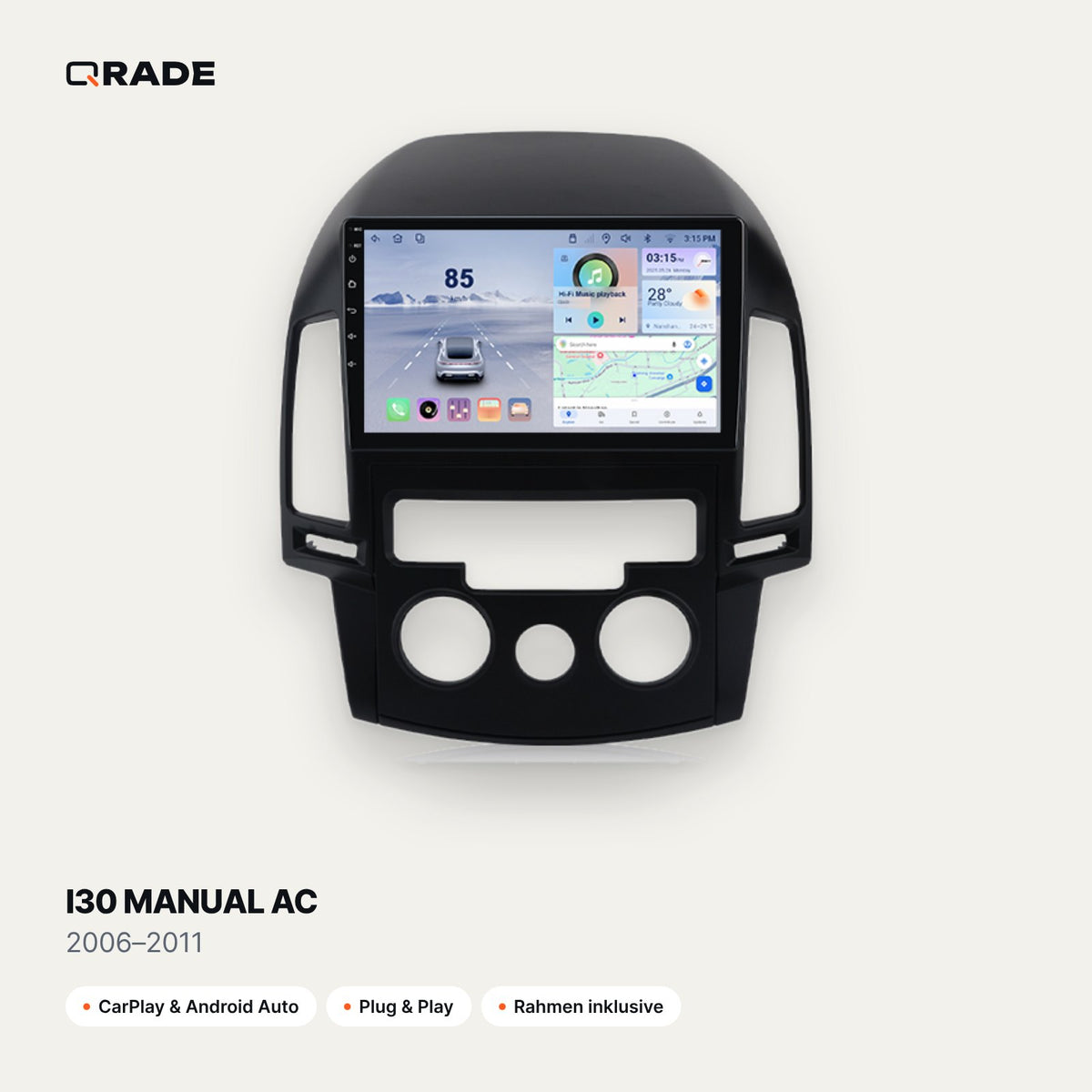 I30 MANUAL AC 2006–2011 – Autoradio mit Wireless CarPlay & Android Auto