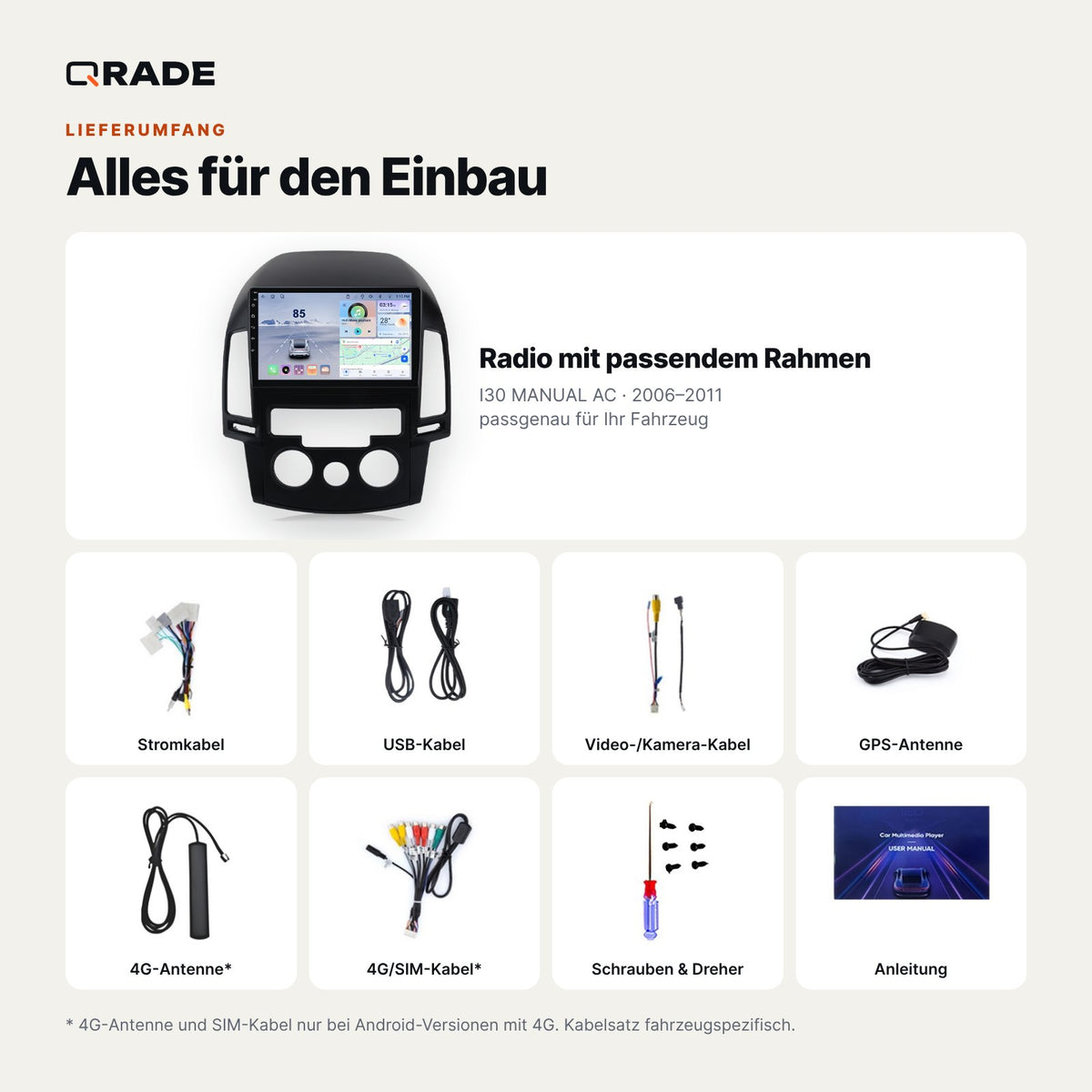 I30 MANUAL AC 2006-2011 – Autoradio mit Wireless CarPlay & Android Auto