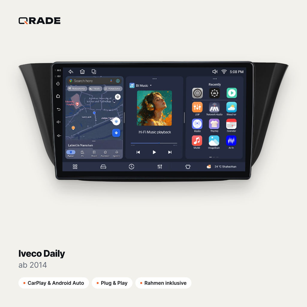 Qrade Autoradio für Iveco Daily (ab 2014) mit Wireless CarPlay & Android Auto