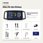 Lieferumfang: Jeep Grand Cherokee WK (2004–2007) – Qrade Autoradio mit Rahmen und Kabelsatz