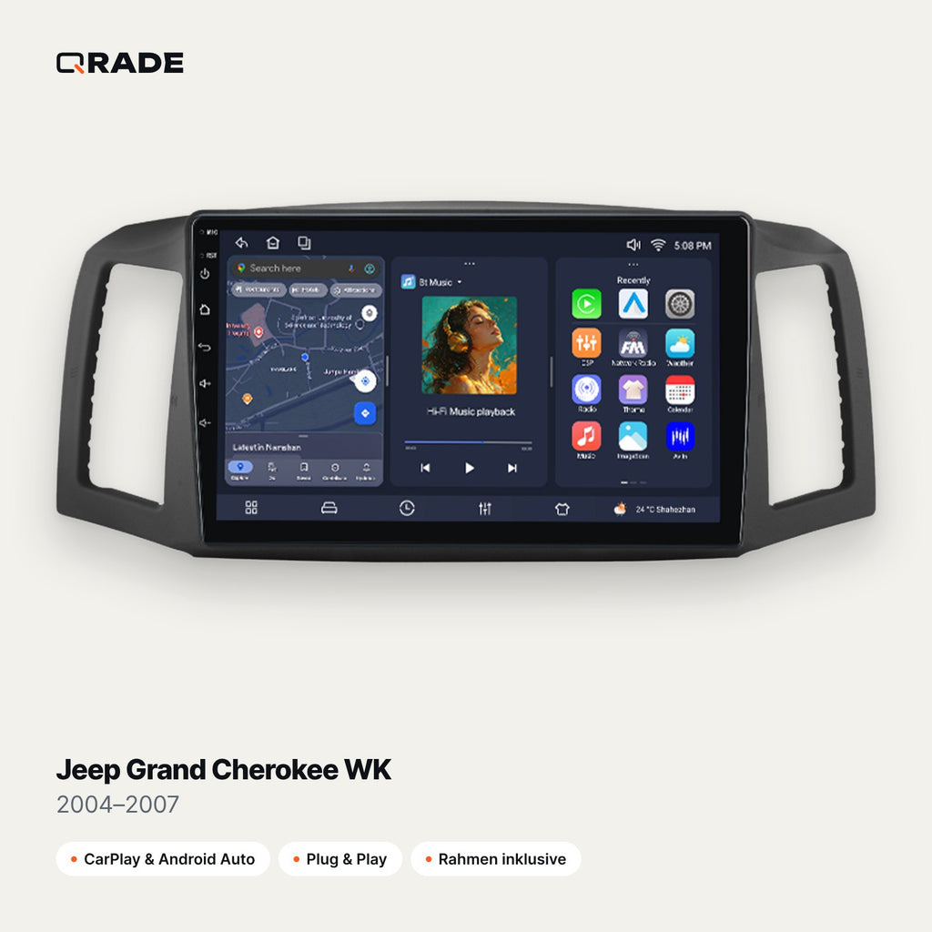 Qrade Autoradio für Jeep Grand Cherokee WK (2004–2007) mit Wireless CarPlay & Android Auto