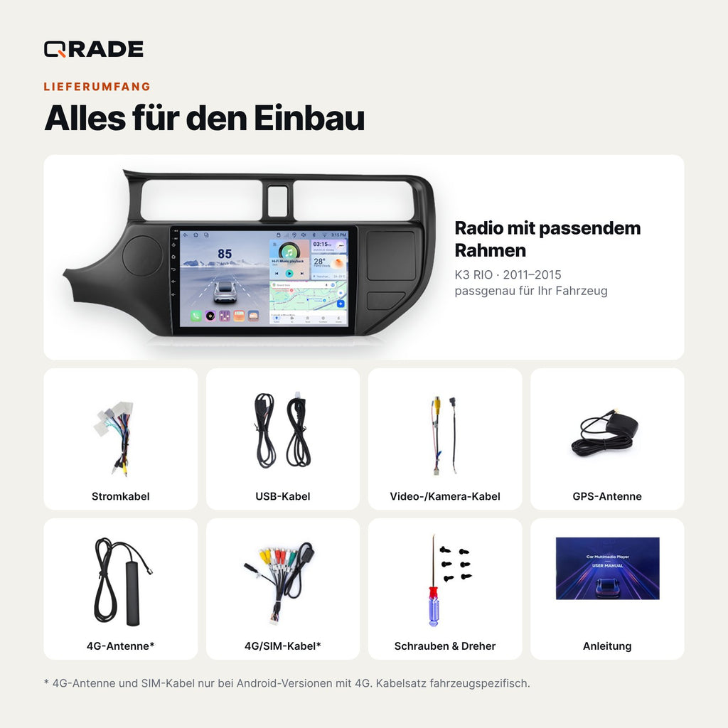 Kia Rio 3 (2011–2015) – Autoradio mit Wireless CarPlay & Android Auto