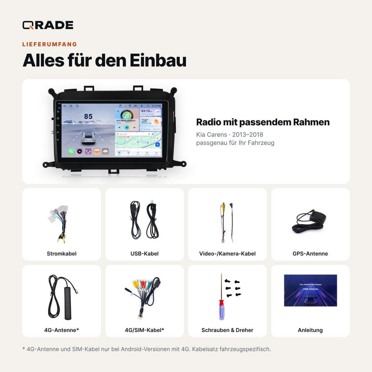 Kia Carens (2013–2018) – Autoradio mit Wireless CarPlay & Android Auto