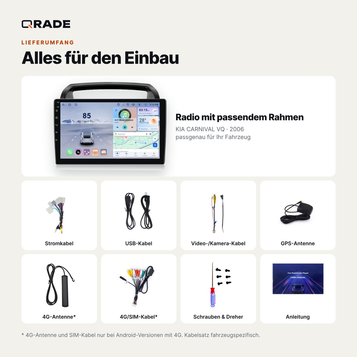 Kia Carnival VQ (2006–2014) – Autoradio mit Wireless CarPlay & Android Auto
