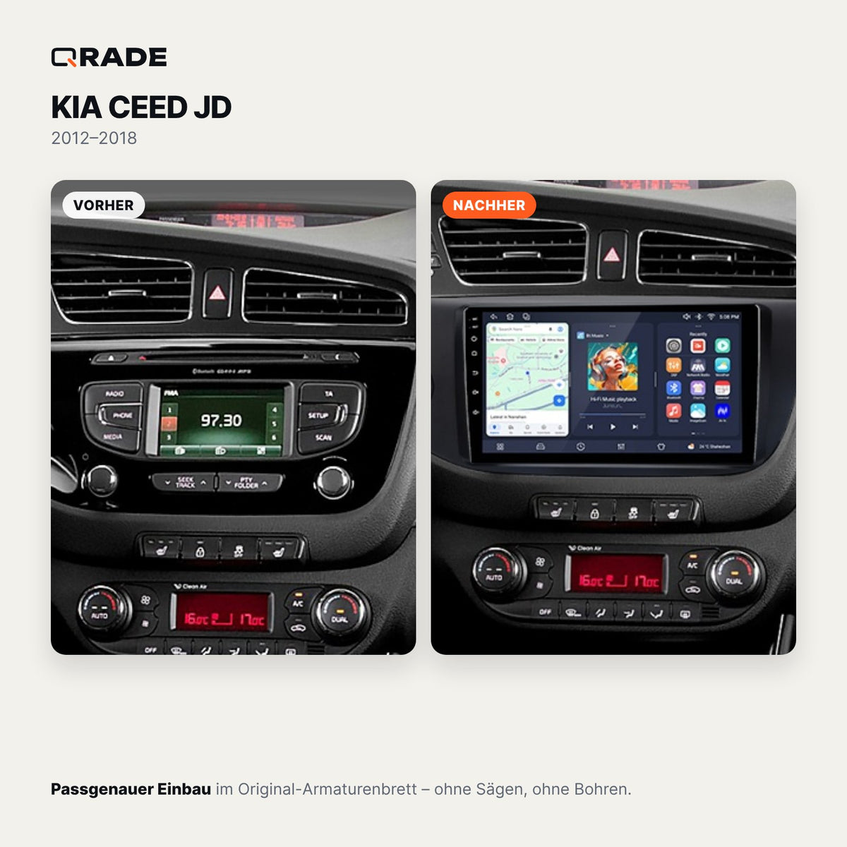 Kia Ceed JD (2012–2018) – Autoradio mit Wireless CarPlay & Android Auto (Rahmen KIACEED)