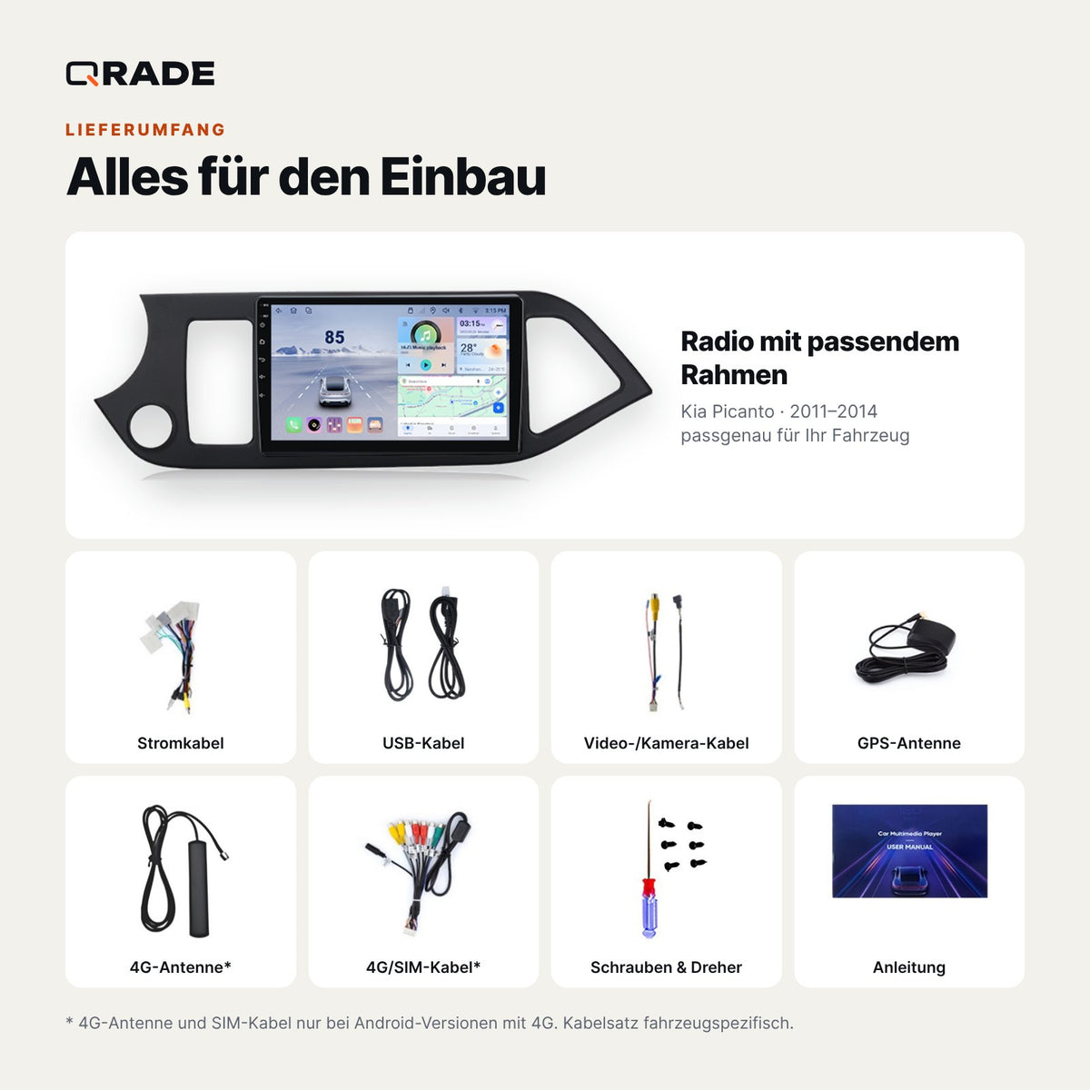 Kia Picanto (2011–2014) – Autoradio mit Wireless CarPlay & Android Auto