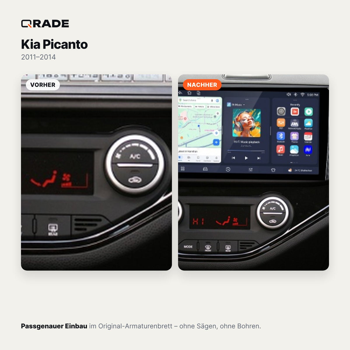 Kia Picanto (2011–2014) – Autoradio mit Wireless CarPlay & Android Auto