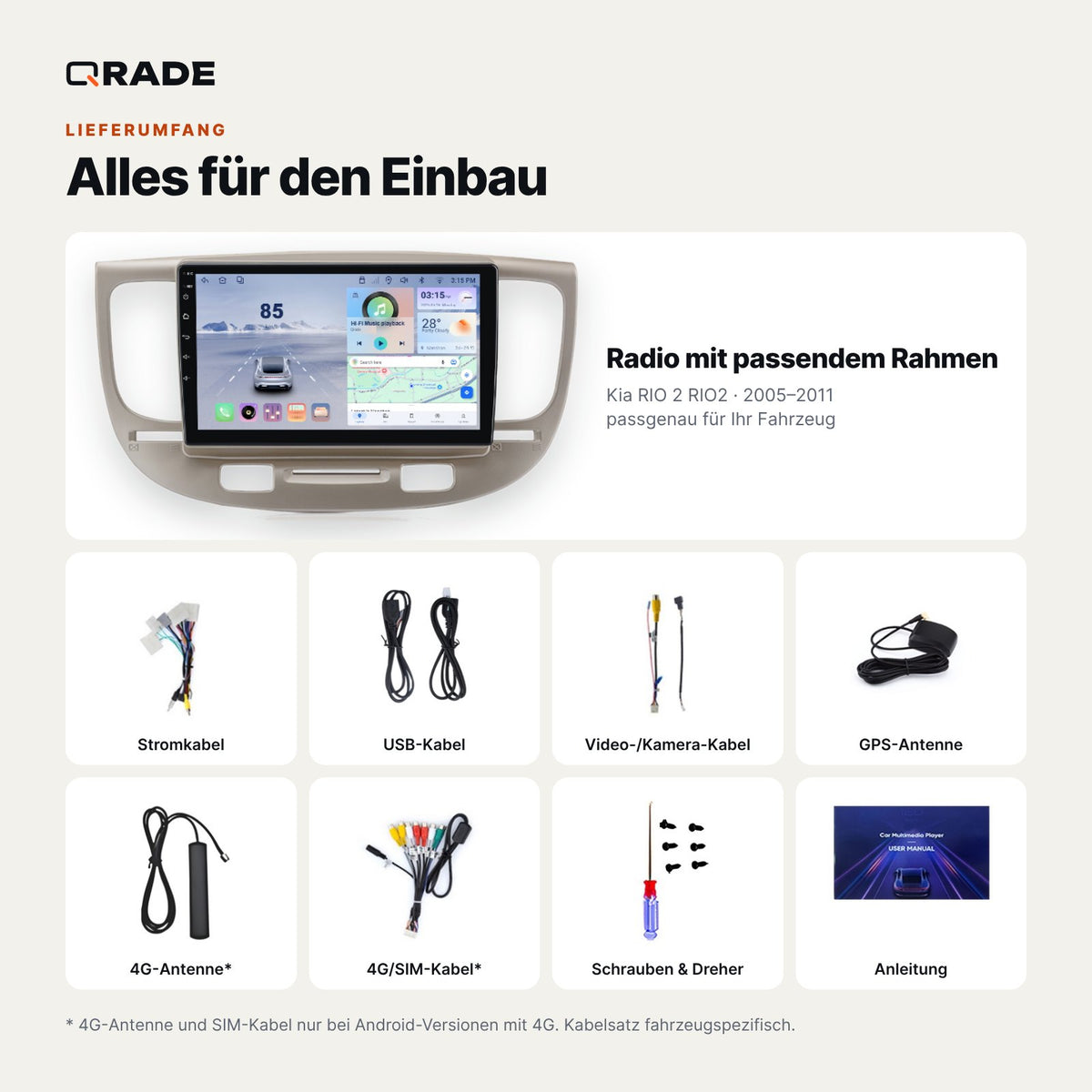 Kia Rio 2 (2005–2011) – Autoradio mit Wireless CarPlay & Android Auto