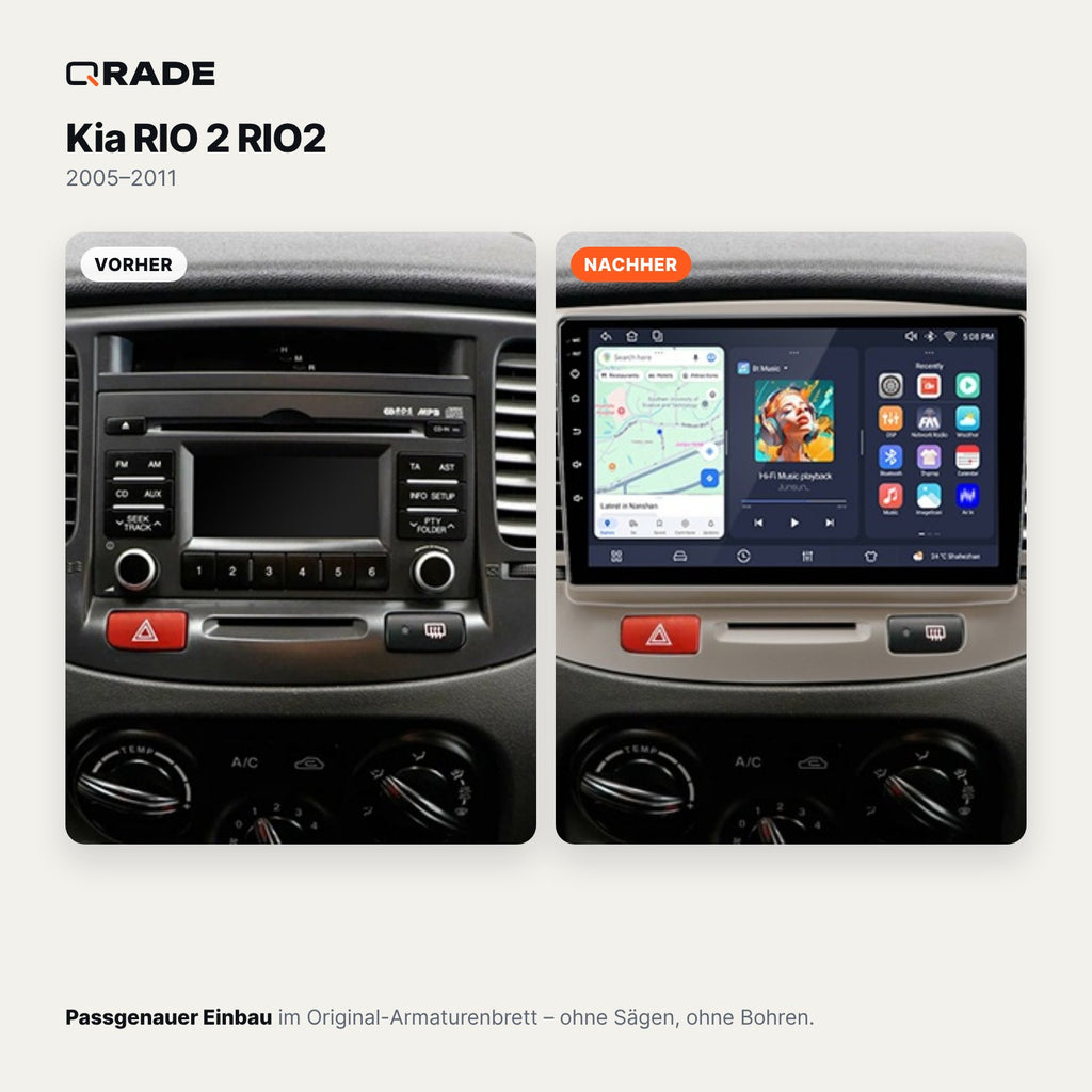 Kia Rio 2 (2005–2011) – Autoradio mit Wireless CarPlay & Android Auto