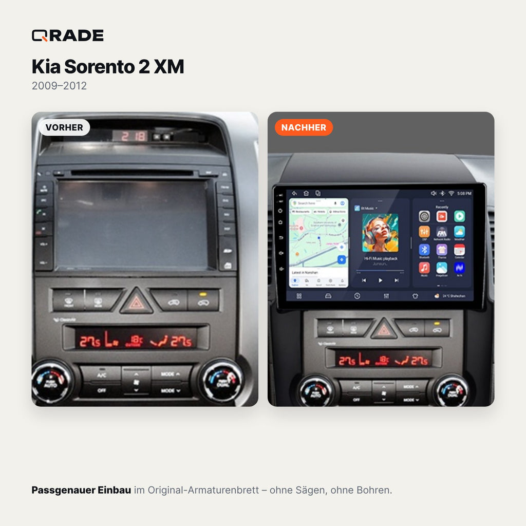 Kia Sorento XM (2009–2012) – Autoradio mit Wireless CarPlay & Android Auto (Rahmen SORENTO A)