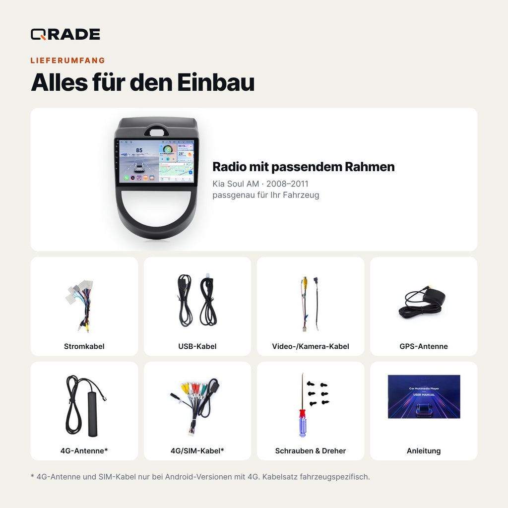 Kia Soul AM (2008–2011) – Autoradio mit Wireless CarPlay & Android Auto