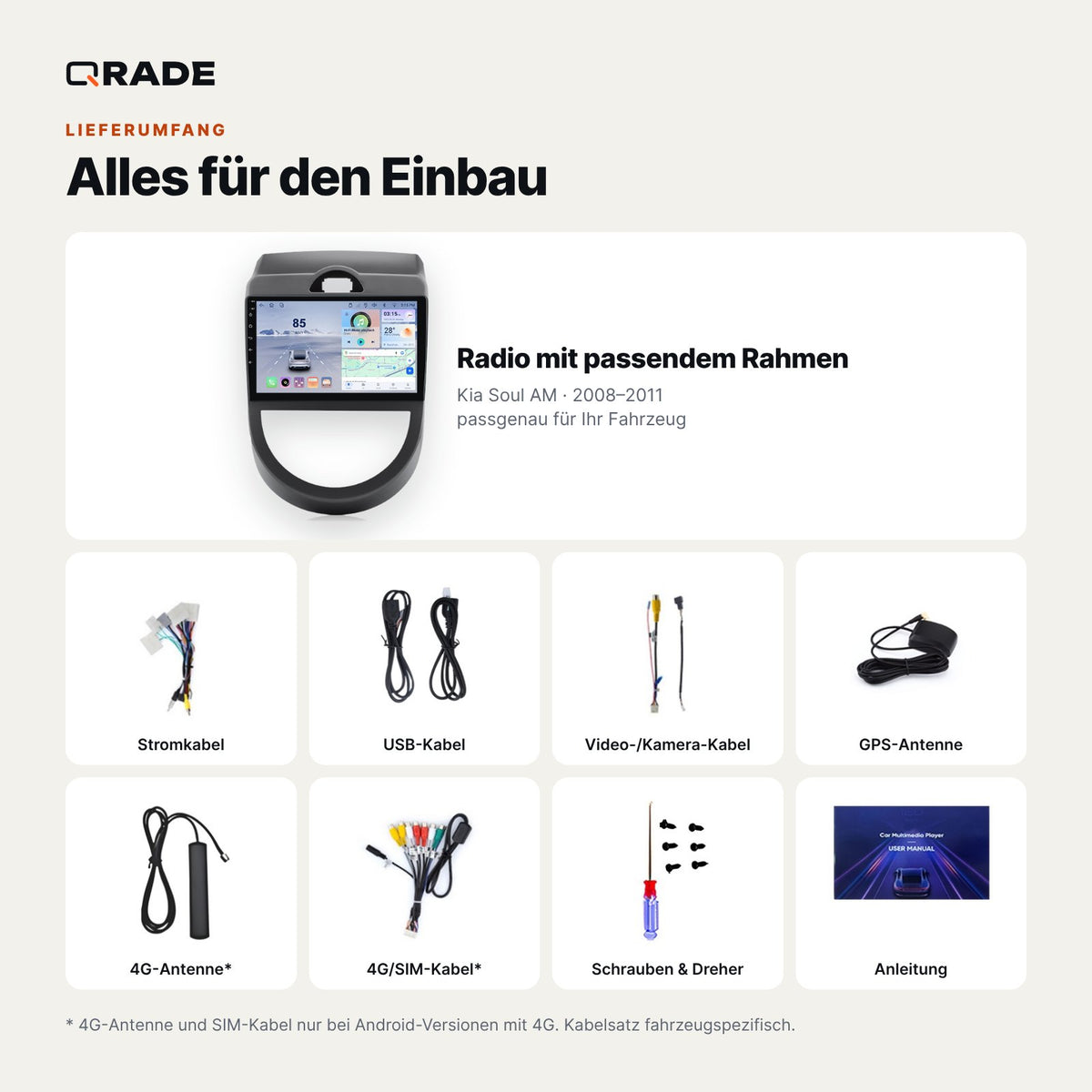 Kia Soul AM (2008–2011) – Autoradio mit Wireless CarPlay & Android Auto