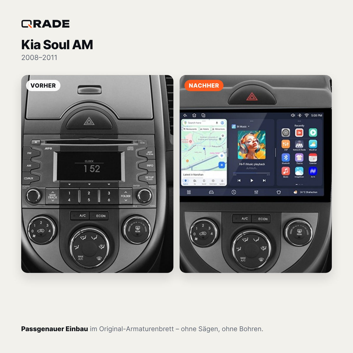 Kia Soul AM (2008–2011) – Autoradio mit Wireless CarPlay & Android Auto