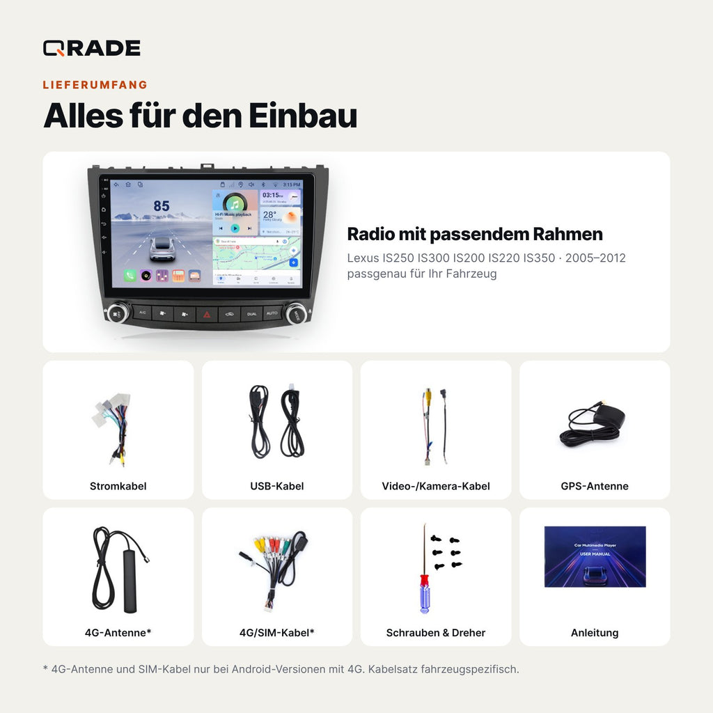 Lexus IS 200/250/300/350 (2005–2012) – Autoradio mit Wireless CarPlay & Android Auto