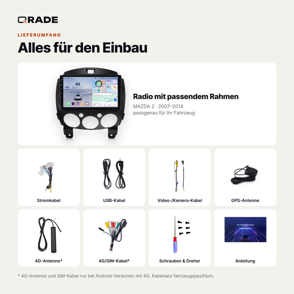 Mazda 2 (2007–2014) – Autoradio mit Wireless CarPlay & Android Auto