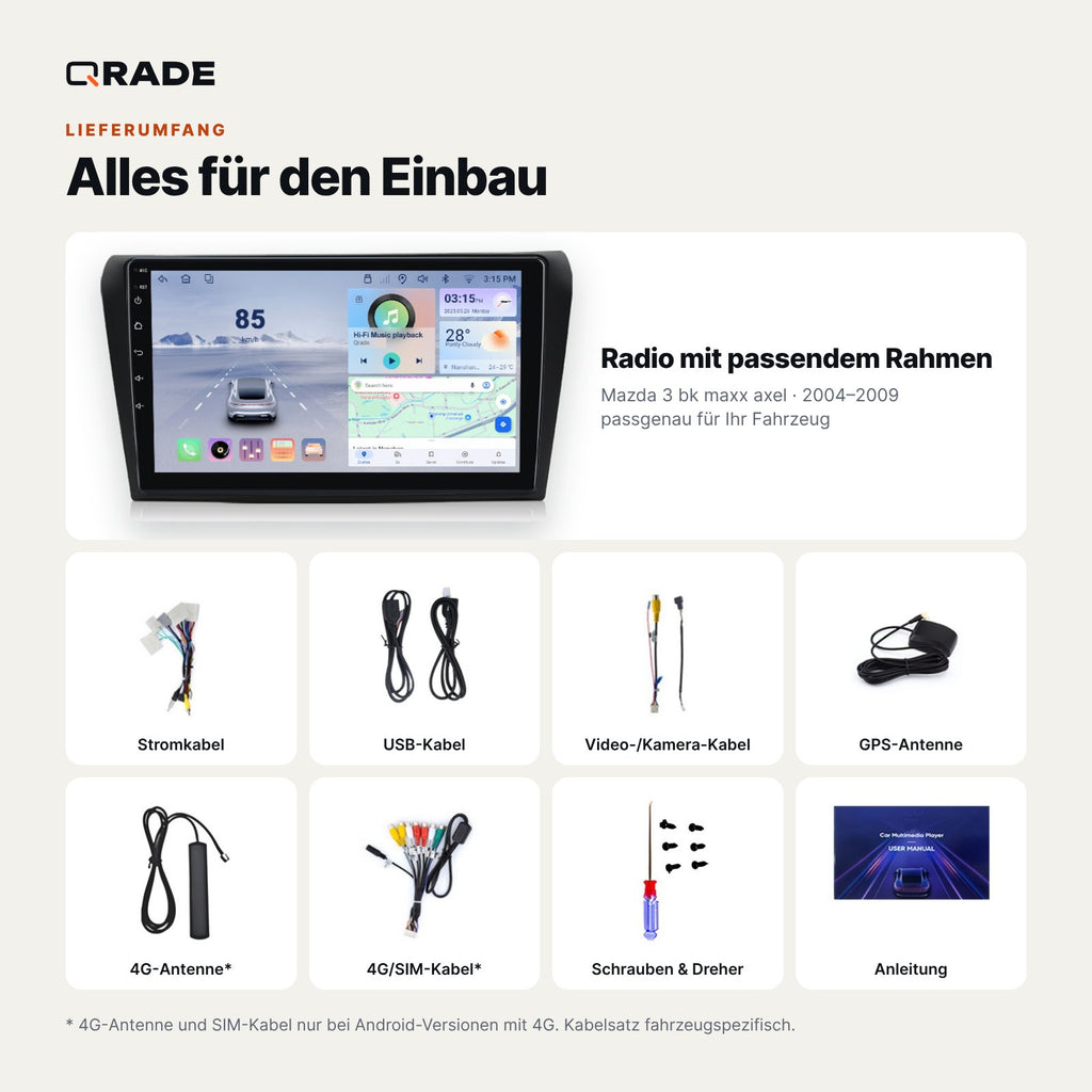 Mazda 3 BK (2004–2009) – Autoradio mit Wireless CarPlay & Android Auto