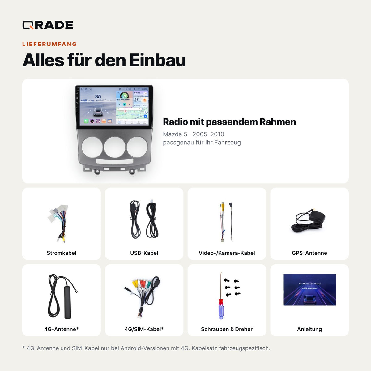 Mazda 5 (2005–2010) – Autoradio mit Wireless CarPlay & Android Auto