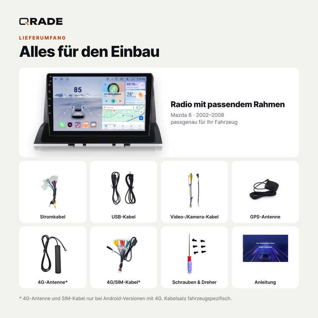 Mazda 6 GG (2002–2008) – Autoradio mit Wireless CarPlay & Android Auto