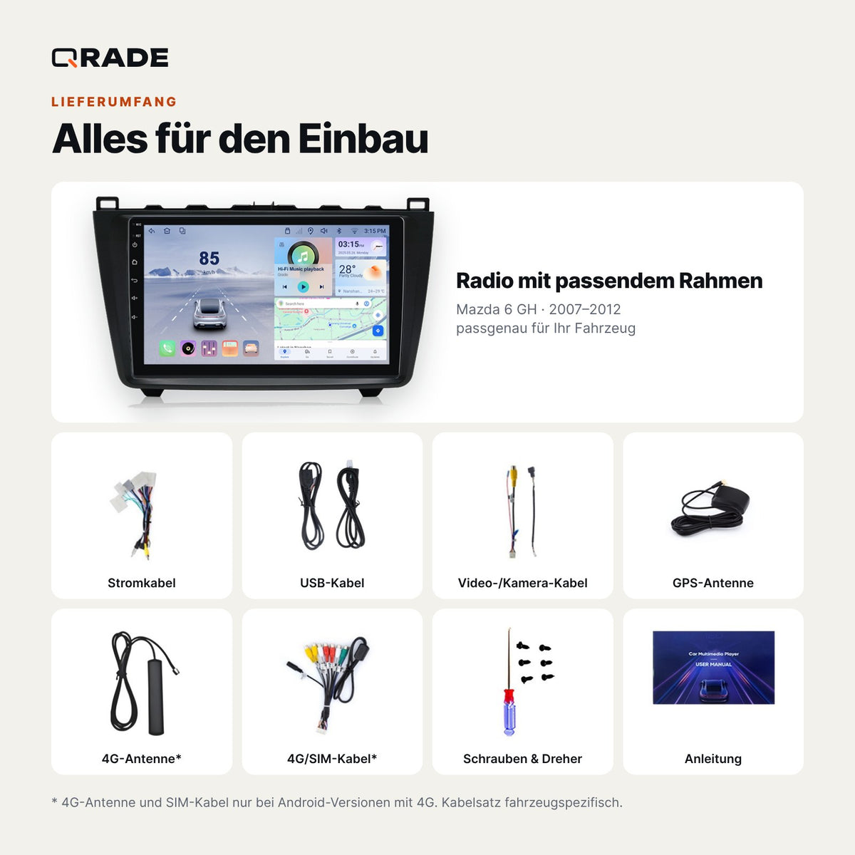 Mazda 6 GH (2007–2012) – Autoradio mit Wireless CarPlay & Android Auto
