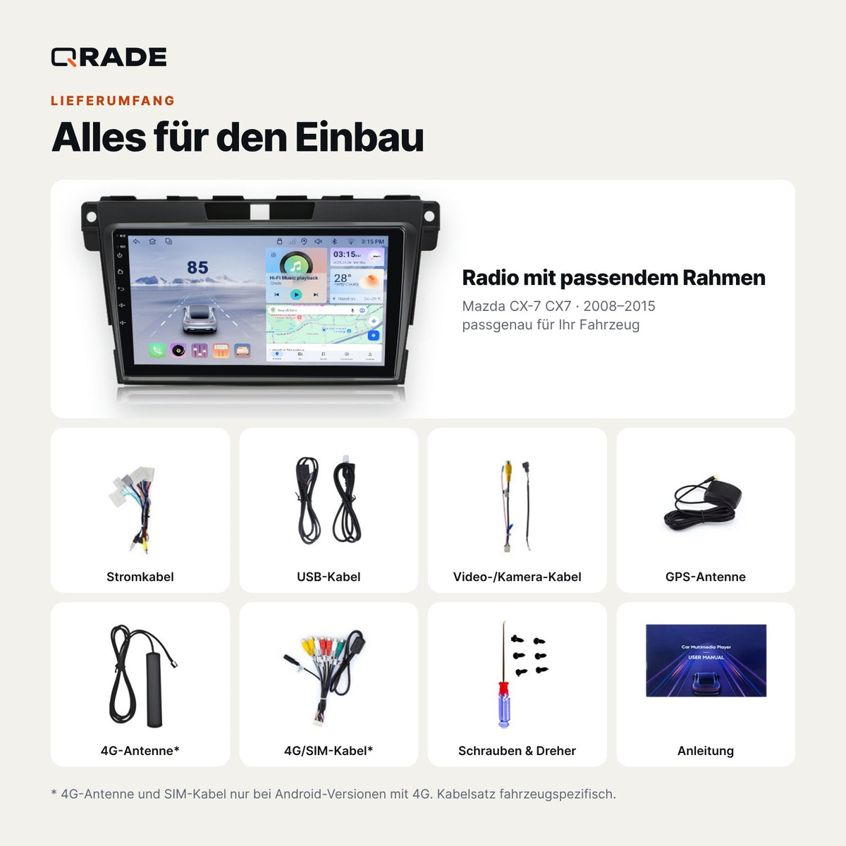 Mazda CX-7 (2008–2015) – Autoradio mit Wireless CarPlay & Android Auto