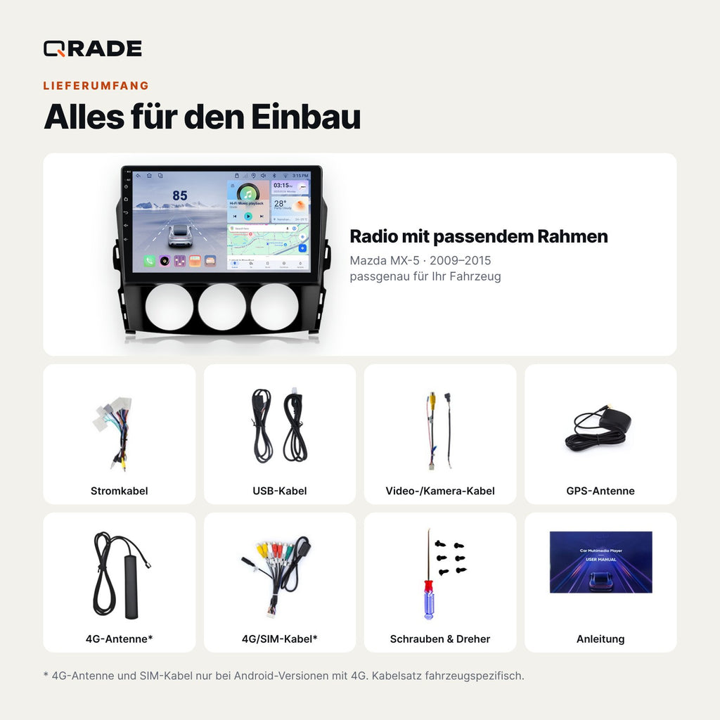 Mazda MX-5 (2009–2015) – Autoradio mit Wireless CarPlay & Android Auto
