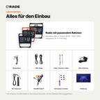 Lieferumfang: Mercedes-Benz C-Klasse W203 (2000–2005) – Qrade Autoradio mit Rahmen und Kabelsatz