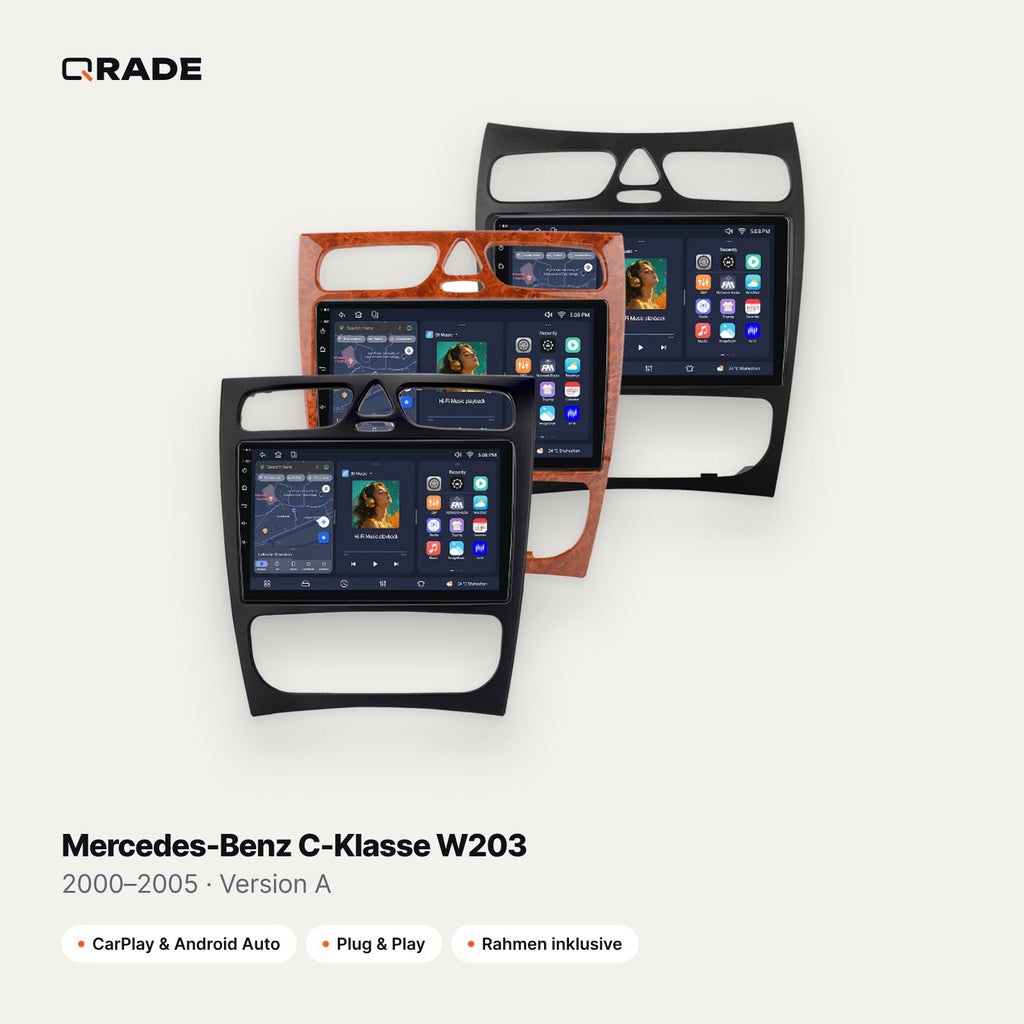 Qrade Autoradio für Mercedes-Benz C-Klasse W203 (2000–2005), Version A mit Wireless CarPlay & Android Auto