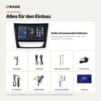Lieferumfang: Mercedes-Benz E-Klasse W211 (2002–2010) – Qrade Autoradio mit Rahmen und Kabelsatz