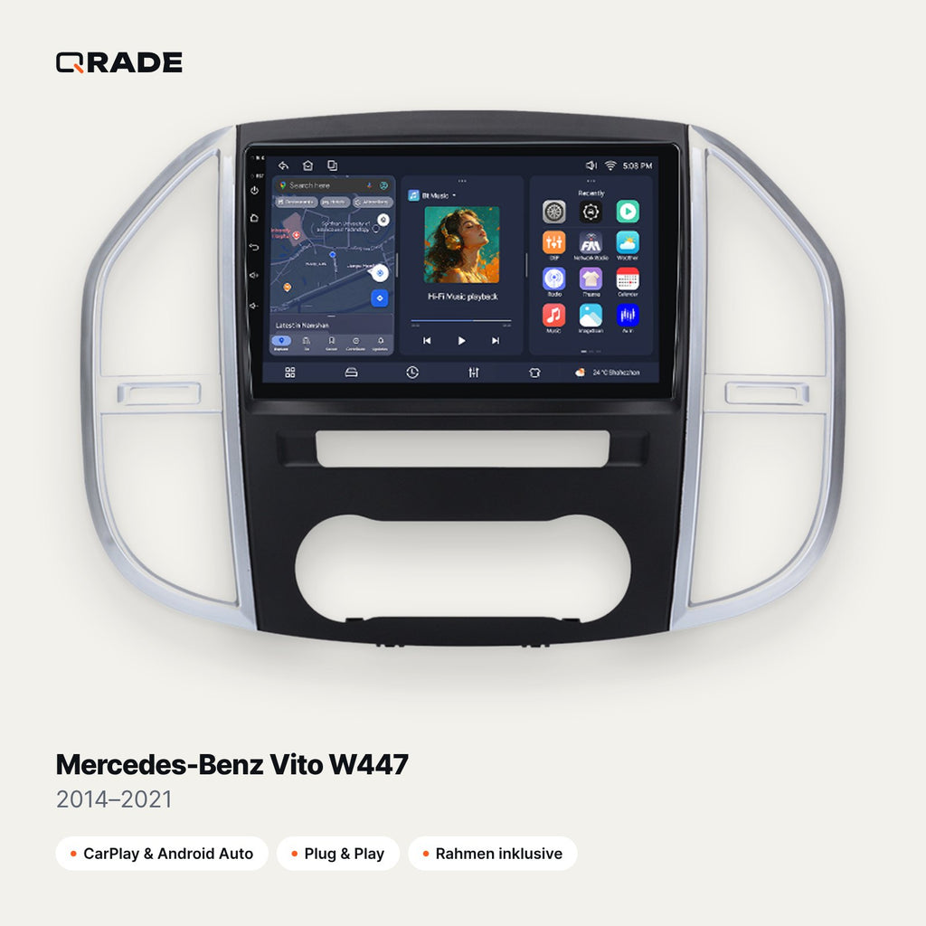 Qrade Autoradio für Mercedes-Benz Vito W447 (2014–2021) mit Wireless CarPlay & Android Auto