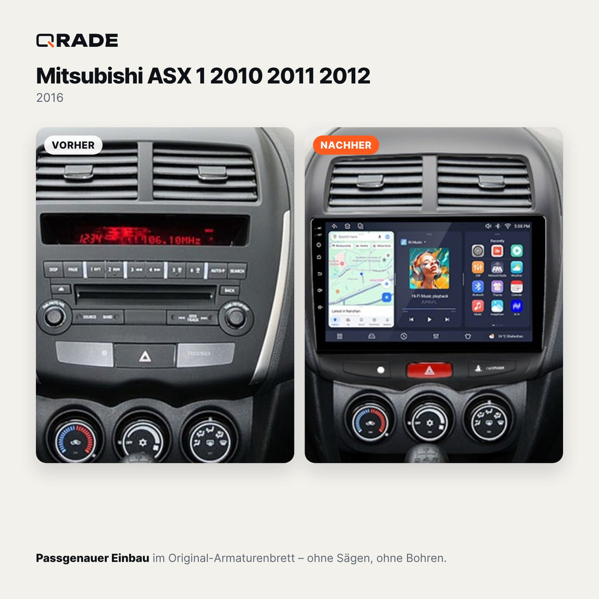 Mitsubishi ASX (2010–2016) – Autoradio mit Wireless CarPlay & Android Auto