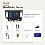 Lieferumfang: Mitsubishi Lancer 10 (2007–2013) – Qrade Autoradio mit Rahmen und Kabelsatz