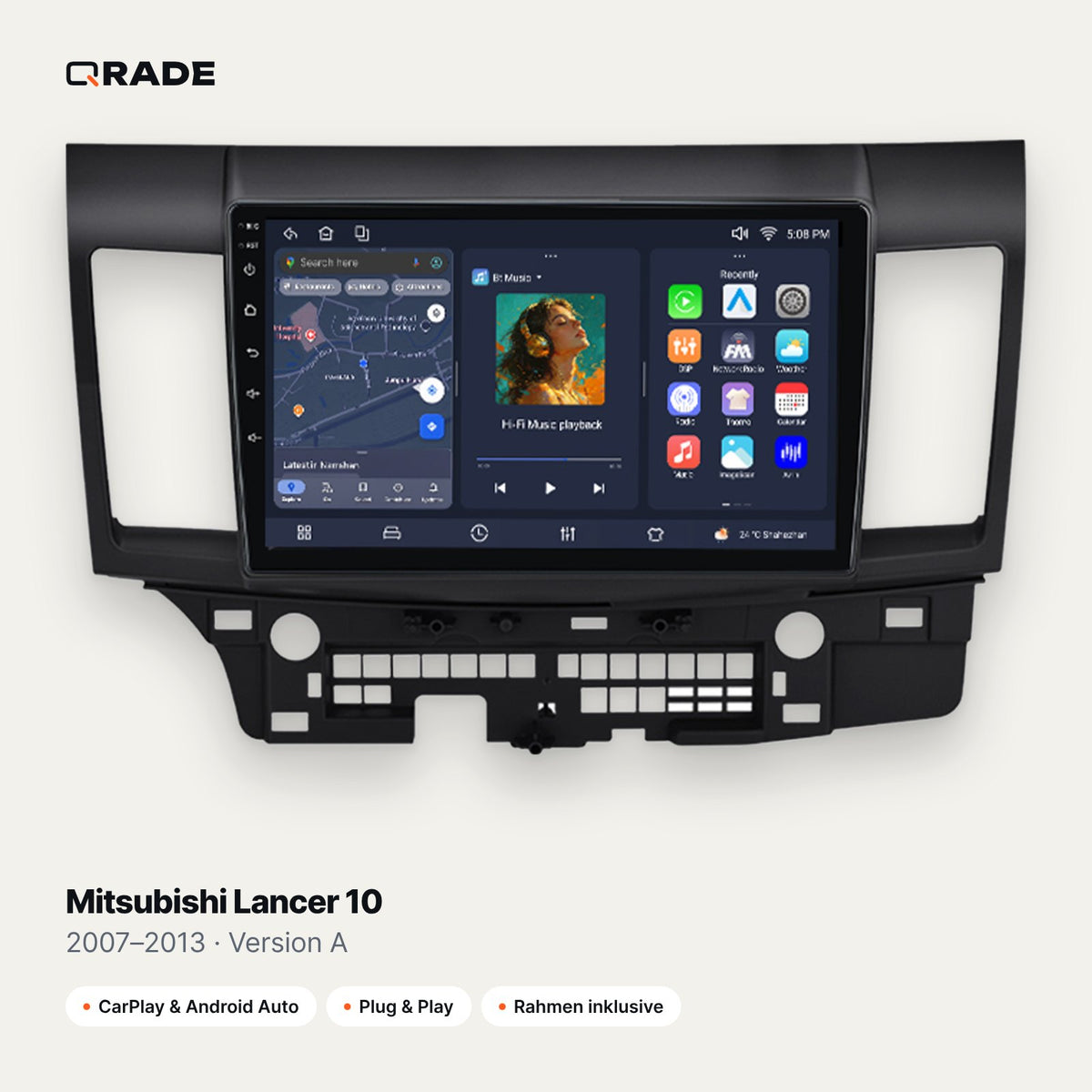 Qrade Autoradio für Mitsubishi Lancer 10 (2007–2013), Version A mit Wireless CarPlay & Android Auto